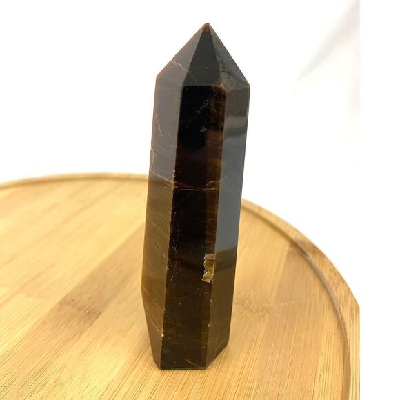 Yellow Tiger Eye Obelisk Crystal 5" Tall Natural Healing Stone Tower 213g - Picture 2 of 16